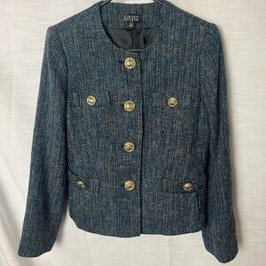 Vintage Kasper Women's Blue Tweed Blazer Wool Blend